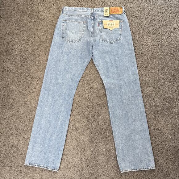 NWT Levi’s Jeans Mens 36x34 Blue 501 Straight Fit Button Fly Denim Casual Preppy - Picture 5 of 8